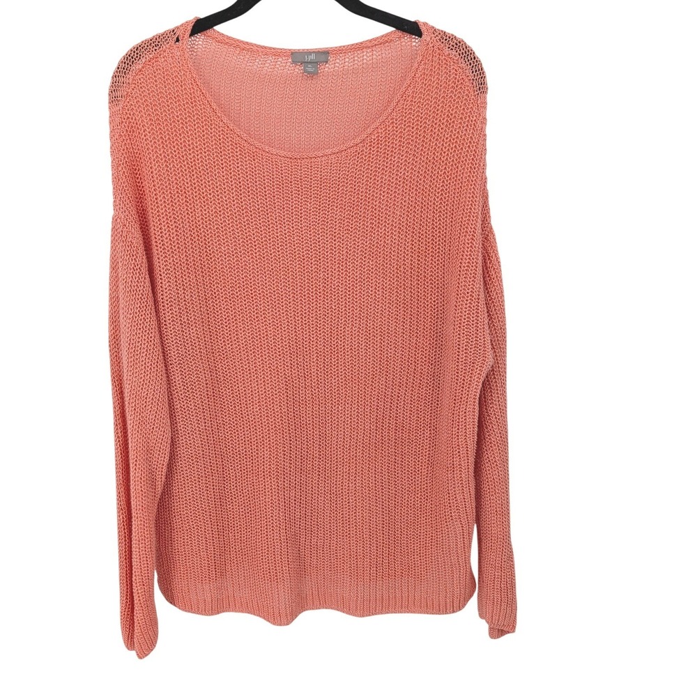 J Jill Linen Blend Sweater Women XL Coral Orange Open‎ Knit Pullover Coastal
